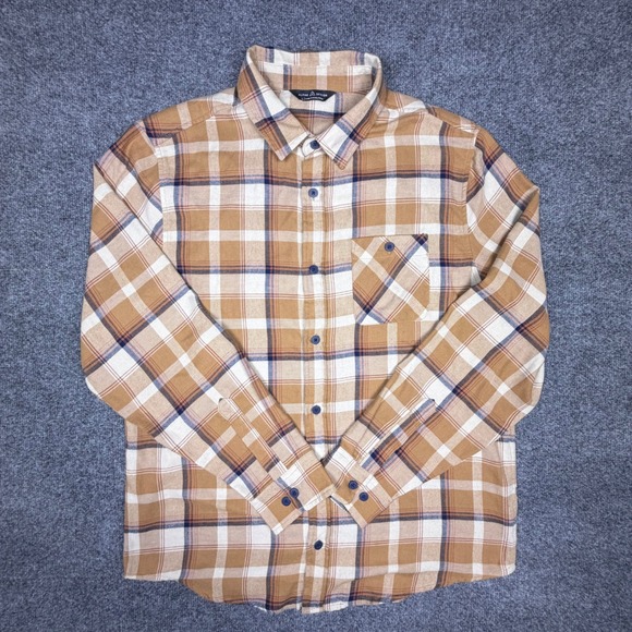 Alpine Design Other - Alpine Design Mens Plaid Flannel Shirt Tan Cream Navy Button Down Large